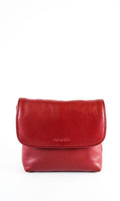 Malá kožená kabelka s klopnou - Červená 791 - 1