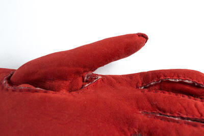 Dámské kožešinové rukavice - ručně šité, červené 7,5, 7,5 - 4