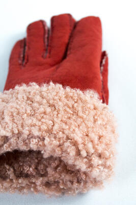 Dámské kožešinové rukavice - ručně šité, červené 7,5, 7,5 - 5