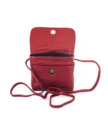 Malá kožená kabelka s klopnou - Červená 791 - 6